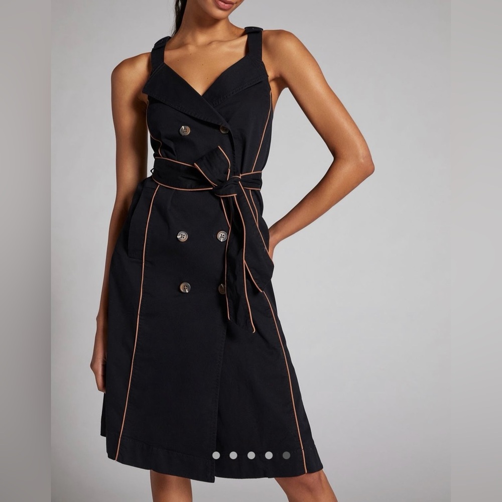 Anthropologie Black Midi Dress with Tan Accents
